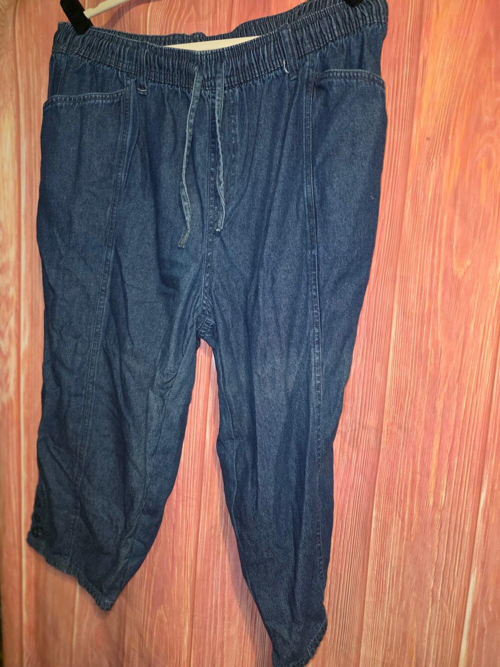 Erika Womens 2X Denim Chambray Pull On Cropped Pants Elastic Drawstring Blue